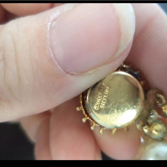 VINTAGE SIGNED DANECRAFT STERLING GLASS PEARL TRIPLE STRAND 17" NECKLACE - Picture 2 of 2